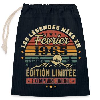 Born In February 1965 Birthday 59 Years Retro 59 - Closable cotton gift bag (25x30cm) - navy - Front