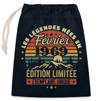Born In February 1969 Birthday 55 Years Retro 55 - Closable cotton gift bag (25x30cm) - navy - Front
