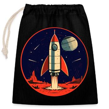 Lancement d’une fusée depuis la planète Terre - Voyage sur la Lune - Sac cadeau en coton avec cordon (25 x 30 cm) - noir - Devant