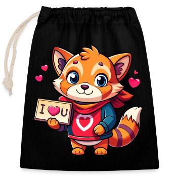 Love message carrying animal - Closable cotton gift bag (25x30cm) - black - Front