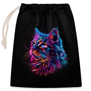 Katzengesicht in Neonfarben - Verschließbarer Geschenkbeutel aus Baumwolle (25x30cm) - Schwarz - Vorne