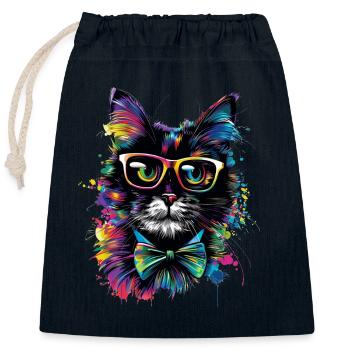 Professor Katze - Verschließbarer Geschenkbeutel aus Baumwolle (25x30cm) - Navy - Vorne