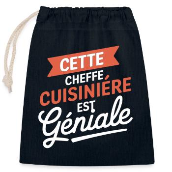 Cheffe Cuisinière Géniale - Design Cuisine - Sac cadeau en coton avec cordon (25 x 30 cm) - bleu marine - Devant