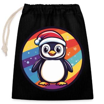 Pinguin Weihnachten Tier - Verschließbarer Geschenkbeutel aus Baumwolle (25x30cm) - Schwarz - Vorne