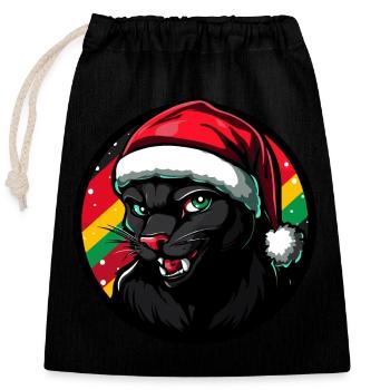 Animal de Noël panthère - Sac cadeau en coton avec cordon (25 x 30 cm) - noir - Devant