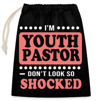 Youth pastor - Closable cotton gift bag (25x30cm) - black - Front