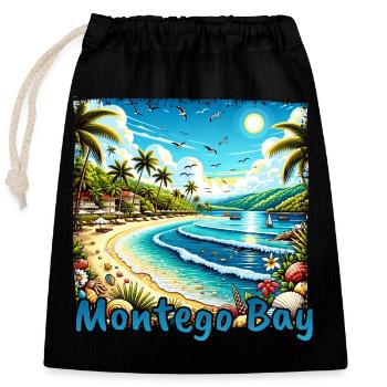 Montego Bay Jamaica Beach Palmiers Vacances Grunge - Sac cadeau en coton avec cordon (25 x 30 cm) - noir - Devant