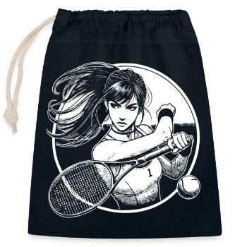 Tennisspielerin Comic Design für den Tennis Fan - Verschließbarer Geschenkbeutel aus Baumwolle (25x30cm) - Navy - Vorne
