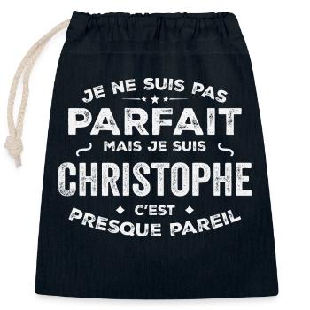Christophe Un Prénom,Une Histoire,Une Personnalité - Sac cadeau en coton avec cordon (25 x 30 cm) - bleu marine - Devant