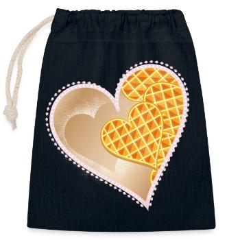 Heart waffles with powdered sugar and lace rim - Closable cotton gift bag (25x30cm) - navy - Front
