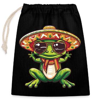 Frosch Lustig Sombrero - Verschließbarer Geschenkbeutel aus Baumwolle (25x30cm) - Schwarz - Vorne