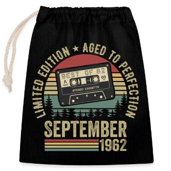Né en septembre 1962 Millésime 1962 - Sac cadeau en coton avec cordon (25 x 30 cm) - noir - Devant