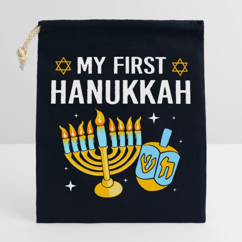 Hanoukka Hanoukka Hanoukka Sac cadeau en coton avec cordon (25 x 30 cm)