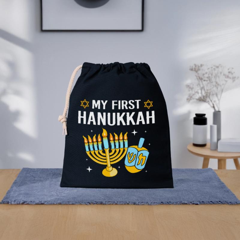 Hanoukka Hanoukka Hanoukka Sac cadeau en coton avec cordon (25 x 30 cm)