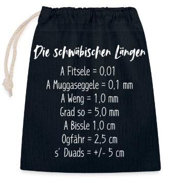 Schwäbische Längen Messkunst im Dialekt - Verschließbarer Geschenkbeutel aus Baumwolle (25x30cm) - Navy - Vorne
