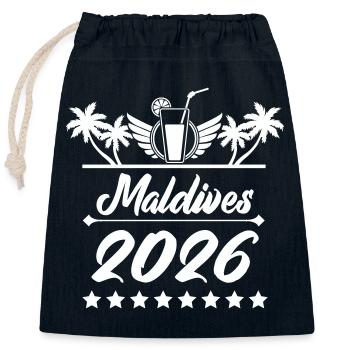 Rêve de plage Maldives 2026 - Sac cadeau en coton avec cordon (25 x 30 cm) - bleu marine - Devant