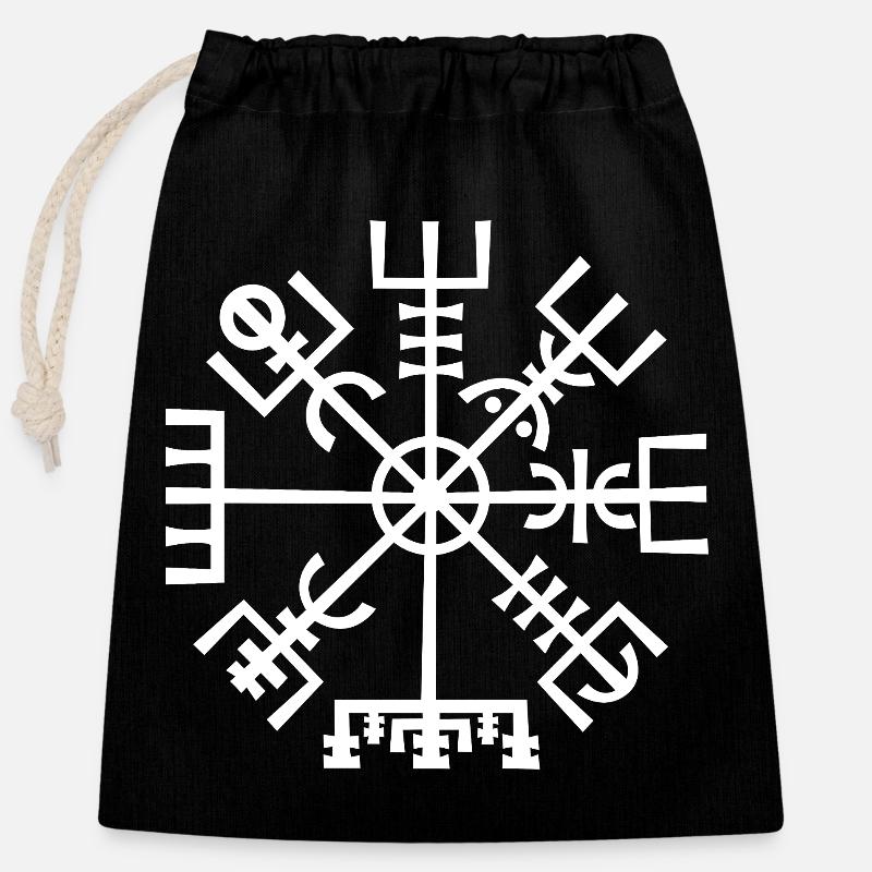 Vegvisir Nordischer Kompass - Verschließbarer Geschenkbeutel aus Baumwolle (25x30cm) - Schwarz