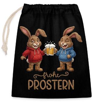 Frohe Prostern Hasen Bier Osterhasen Prosterhase - Verschließbarer Geschenkbeutel aus Baumwolle (25x30cm) - Schwarz - Vorne