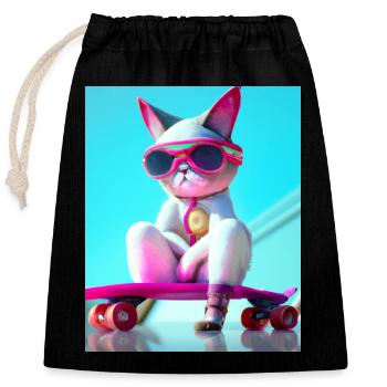 Chats de skateboard cool - Sac cadeau en coton avec cordon (25 x 30 cm) - noir - Devant