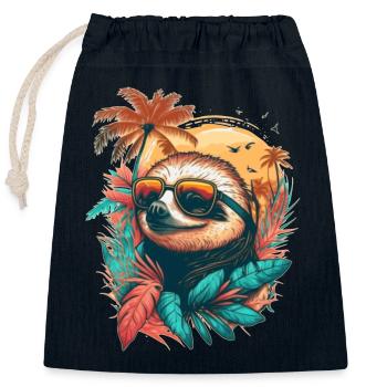 Cooles Faultier im Sommer und Urlaub unter Palmen - Verschließbarer Geschenkbeutel aus Baumwolle (25x30cm) - Navy - Vorne