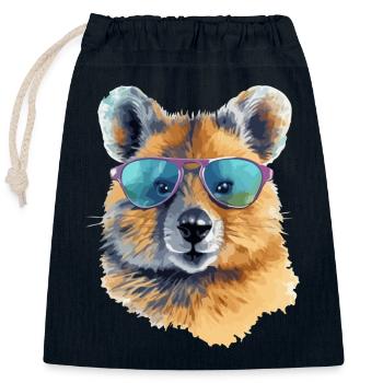 Miki, das Quokka mit Brille - Verschließbarer Geschenkbeutel aus Baumwolle (25x30cm) - Navy - Vorne