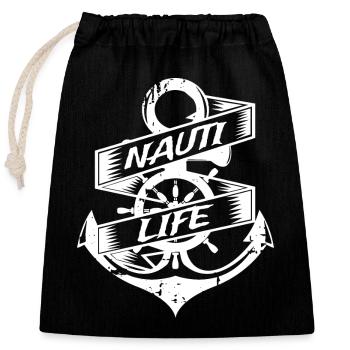 Nauti Life, Ancre, Police de caractères, Maritime, Nautique - Sac cadeau en coton avec cordon (25 x 30 cm) - noir - Devant