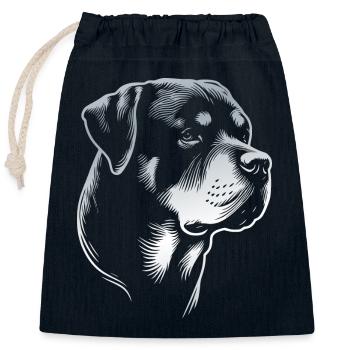 Rottweiler, tête de chien, dessin en argent - Sac cadeau en coton avec cordon (25 x 30 cm) - bleu marine - Devant