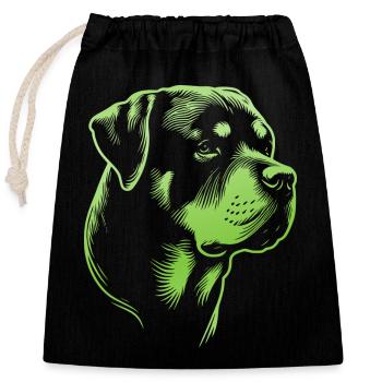 Rottweiler, tête de chien, dessin vert - Sac cadeau en coton avec cordon (25 x 30 cm) - noir - Devant