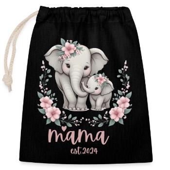 Mama 2024 Célébration de la couronne florale d’éléphant - Sac cadeau en coton avec cordon (25 x 30 cm) - noir - Devant