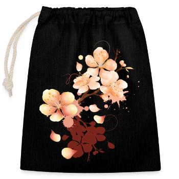 Graffiti de fleur de pêcher dans un ton pêche velouté - Sac cadeau en coton avec cordon (25 x 30 cm) - noir - Devant