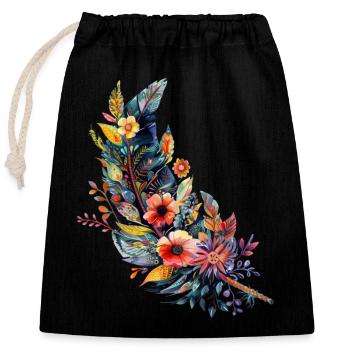 Plume constellée de fleurs - Sac cadeau en coton avec cordon (25 x 30 cm) - noir - Devant