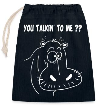 Hippopotame blanc - Sac cadeau en coton avec cordon (25 x 30 cm) - bleu marine - Devant