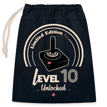 Level 10 unlocked - Closable cotton gift bag (25x30cm) - navy - Front