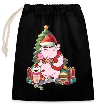 Santa Claus Piglet Santa Christmas Skater - Closable cotton gift bag (25x30cm) - black - Front