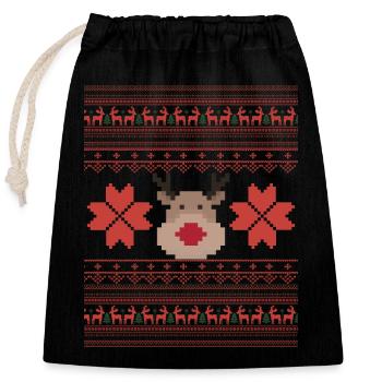 Christmas Pixel With Christmas Reindeer - Closable cotton gift bag (25x30cm) - black - Front