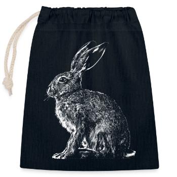 Hase / Feldhase / Häschen - Verschließbarer Geschenkbeutel aus Baumwolle (25x30cm) - Navy - Vorne