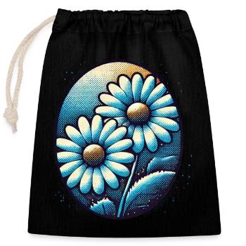 Vintage Blaue Gänseblümchen - Verschließbarer Geschenkbeutel aus Baumwolle (25x30cm) - Schwarz - Vorne