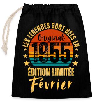 Vintage Février 1955 – Édition Limitée Anniversair - Sac cadeau en coton avec cordon (25 x 30 cm) - noir - Devant
