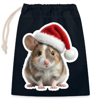 Süße Maus mit großer Weihnachtsmütze - Verschließbarer Geschenkbeutel aus Baumwolle (25x30cm) - Navy - Vorne