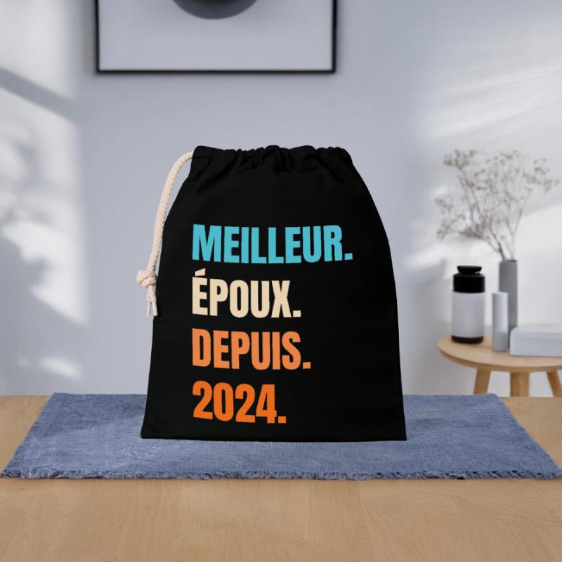 Bester Ehemann seit 2024 Geschenk-Ehemann Verschließbarer Geschenkbeutel aus Baumwolle (25x30cm)