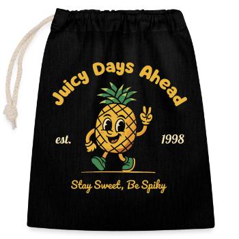 Ananas Design - Juciy Days Ahead - Verschließbarer Geschenkbeutel aus Baumwolle (25x30cm) - Schwarz - Vorne