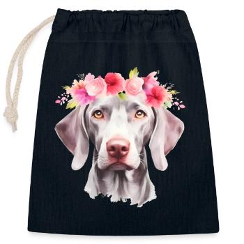 Weimaraner Hund mit Blumenkranz Porträt - Verschließbarer Geschenkbeutel aus Baumwolle (25x30cm) - Navy - Vorne