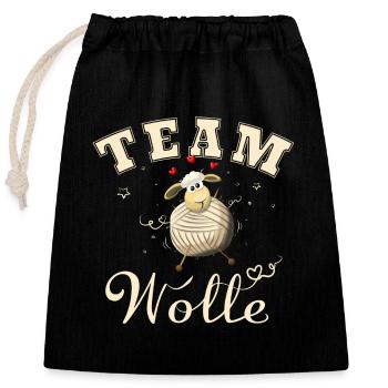 "Team Wolle" - Die Nummer 1 für Wollfans! - Verschließbarer Geschenkbeutel aus Baumwolle (25x30cm) - Schwarz - Vorne