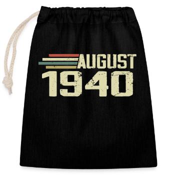 Born August 1940 Anniversary August 1940 Year - Closable cotton gift bag (25x30cm) - black - Front
