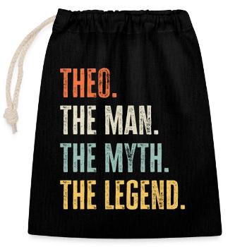 Theo The Best, Man Myth Legend, Funny Best Name - Closable cotton gift bag (25x30cm) - black - Front