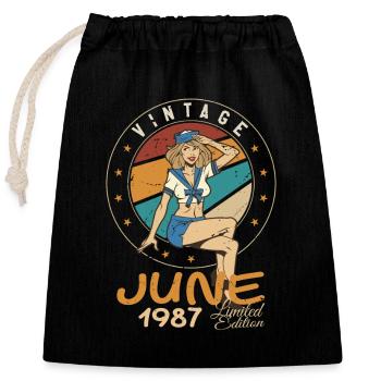 Millésime 1987 - Né en Juin 1987 - Sac cadeau en coton avec cordon (25 x 30 cm) - noir - Devant