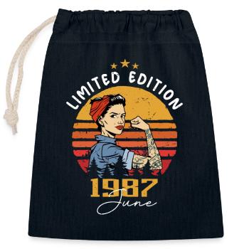 Millésime 1987 - Né en Juin 1987 - Sac cadeau en coton avec cordon (25 x 30 cm) - bleu marine - Devant