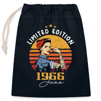 Millésime 1966 - Né en Juin 1966 - Sac cadeau en coton avec cordon (25 x 30 cm) - bleu marine - Devant