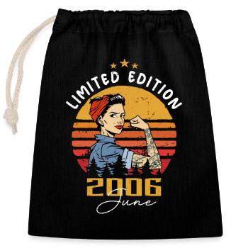 Millésime 2006 - Né en Juin 2006 - Sac cadeau en coton avec cordon (25 x 30 cm) - noir - Devant