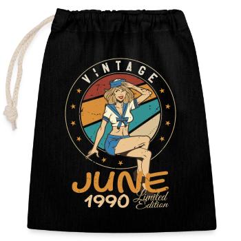 Millésime 1990 - Né en Juin 1990 - Sac cadeau en coton avec cordon (25 x 30 cm) - noir - Devant